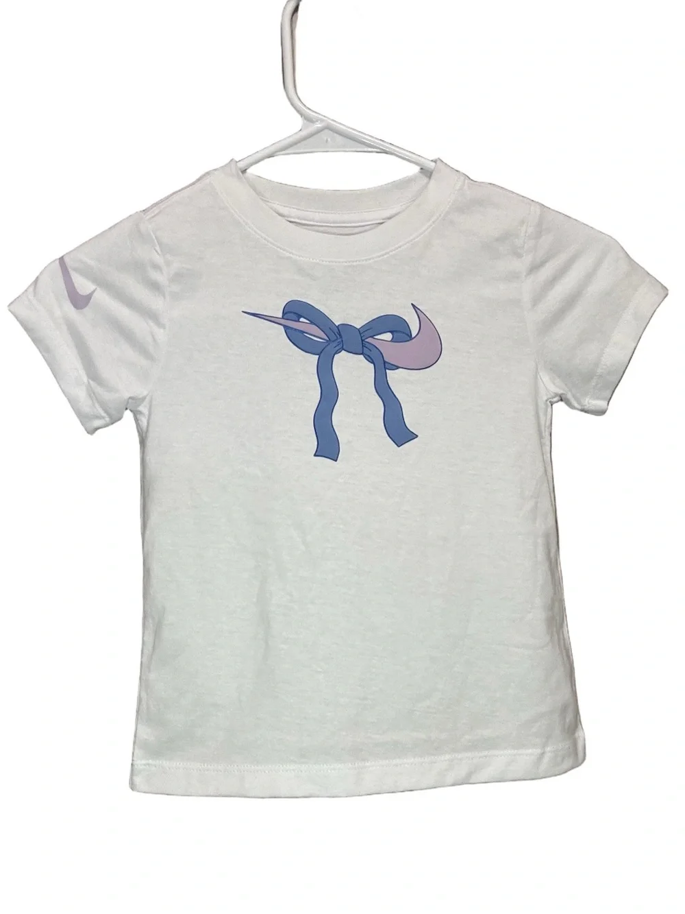 Children's White Nike Tee with Blue & Lavender Bow Graphic